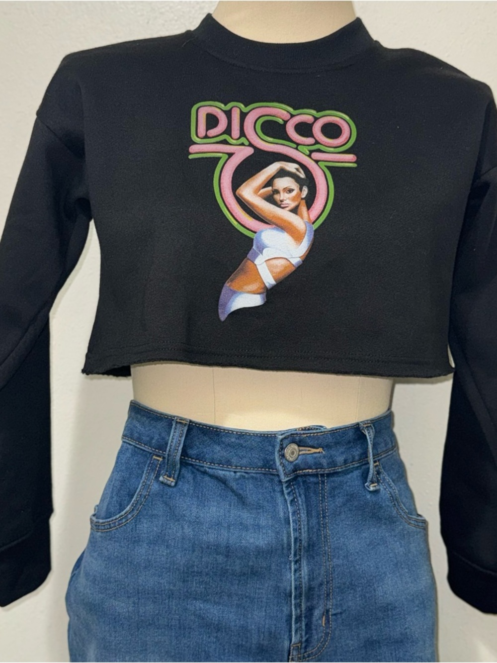 Disco Tuesdays Cropped Black Crew neck sweater